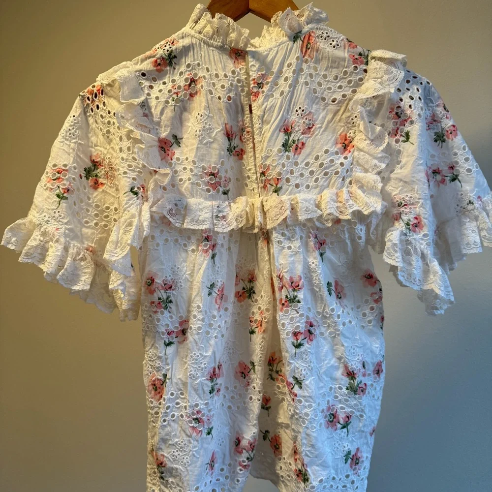 Needle & Thread Desert Rose Embroidered Ruffle Lace Lined Blouse US Size 0 - Picture 10 of 14